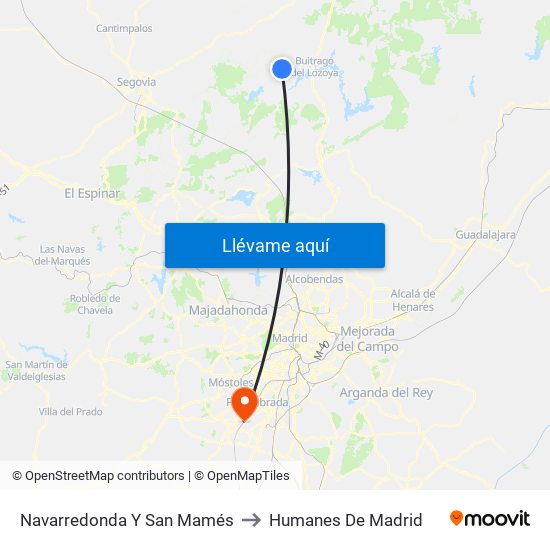 Navarredonda Y San Mamés to Humanes De Madrid map