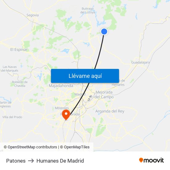 Patones to Humanes De Madrid map