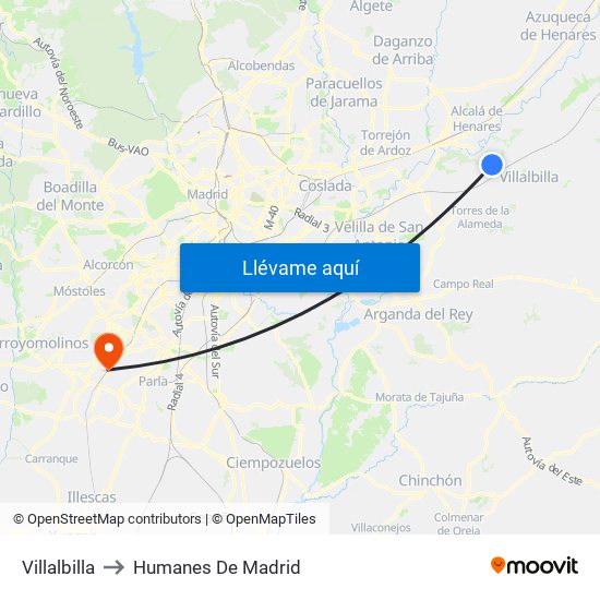 Villalbilla to Humanes De Madrid map