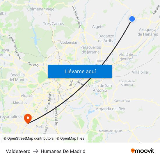 Valdeavero to Humanes De Madrid map