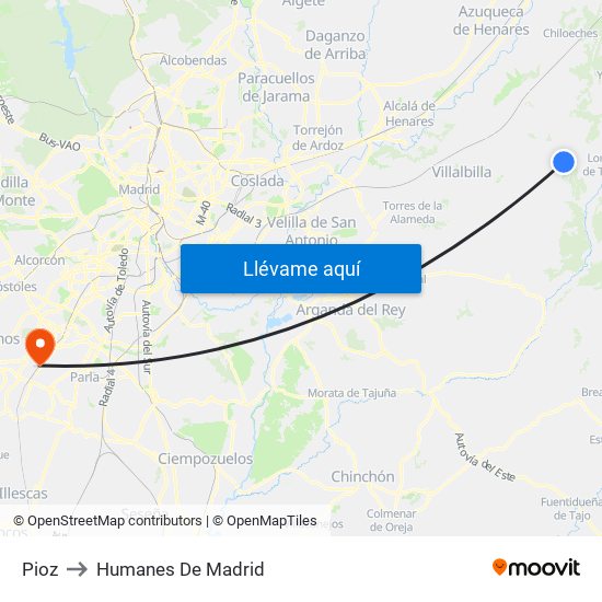 Pioz to Humanes De Madrid map