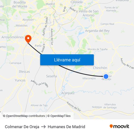 Colmenar De Oreja to Humanes De Madrid map