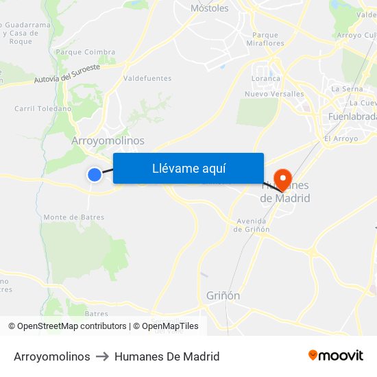 Arroyomolinos to Humanes De Madrid map