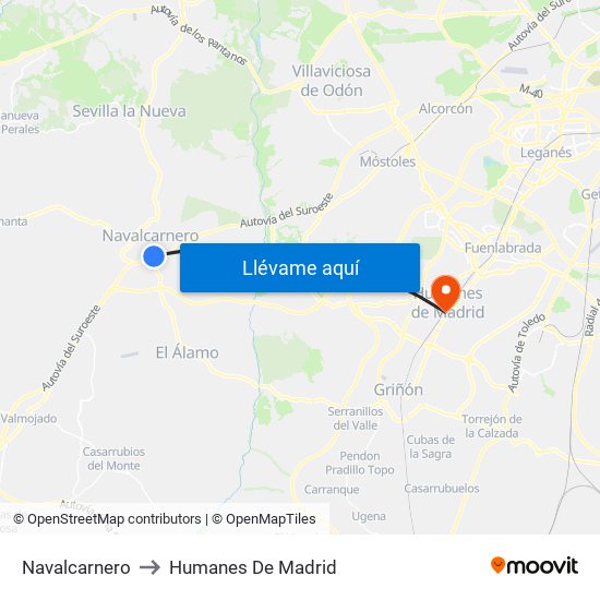 Navalcarnero to Humanes De Madrid map