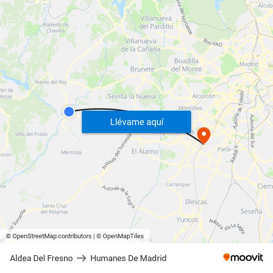 Aldea Del Fresno to Humanes De Madrid map