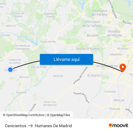 Cenicientos to Humanes De Madrid map