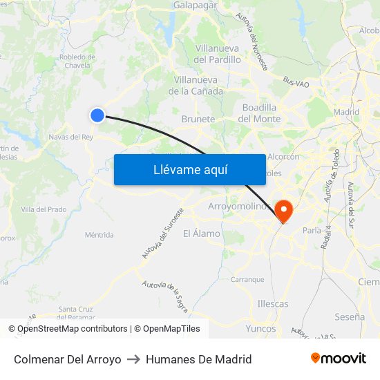Colmenar Del Arroyo to Humanes De Madrid map