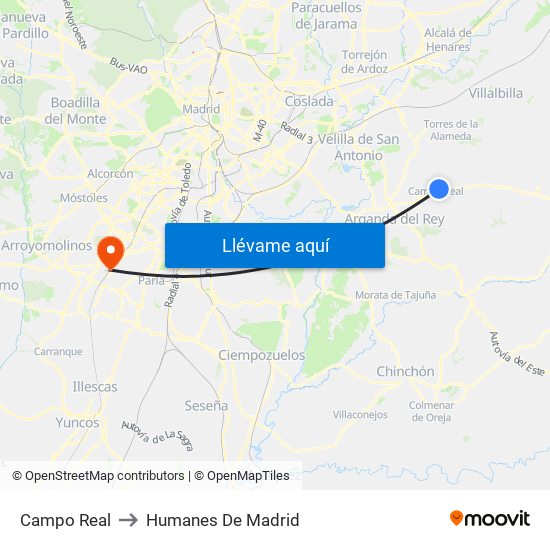 Campo Real to Humanes De Madrid map