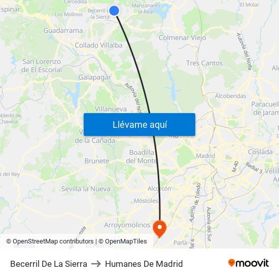 Becerril De La Sierra to Humanes De Madrid map