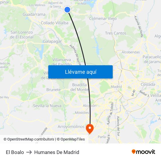 El Boalo to Humanes De Madrid map