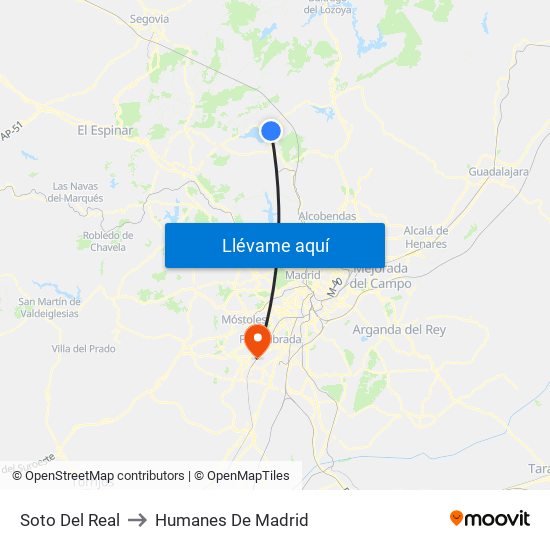 Soto Del Real to Humanes De Madrid map