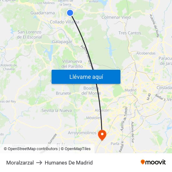 Moralzarzal to Humanes De Madrid map