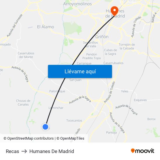 Recas to Humanes De Madrid map