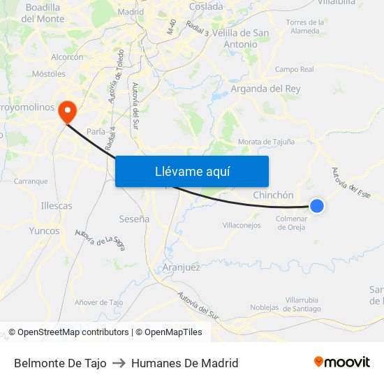 Belmonte De Tajo to Humanes De Madrid map
