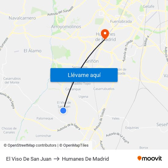 El Viso De San Juan to Humanes De Madrid map