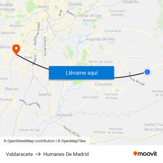 Valdaracete to Humanes De Madrid map