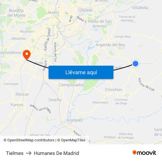 Tielmes to Humanes De Madrid map