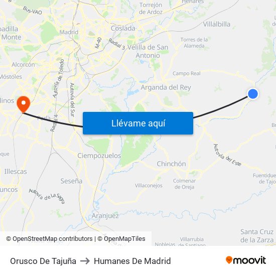 Orusco De Tajuña to Humanes De Madrid map