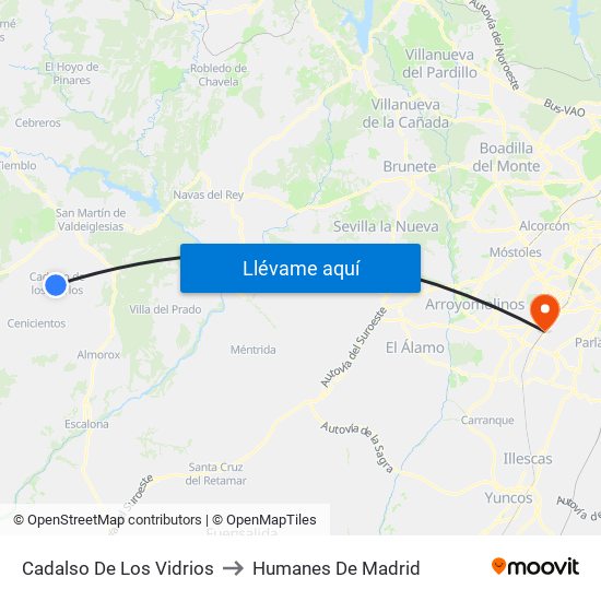 Cadalso De Los Vidrios to Humanes De Madrid map