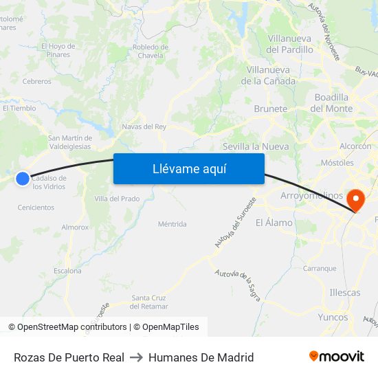 Rozas De Puerto Real to Humanes De Madrid map