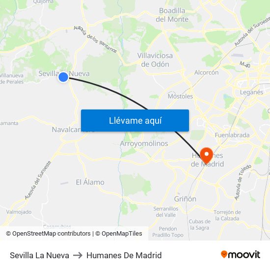 Sevilla La Nueva to Humanes De Madrid map