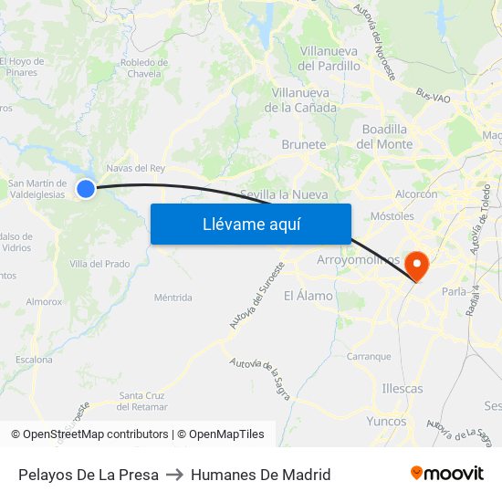 Pelayos De La Presa to Humanes De Madrid map