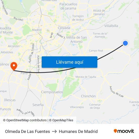 Olmeda De Las Fuentes to Humanes De Madrid map