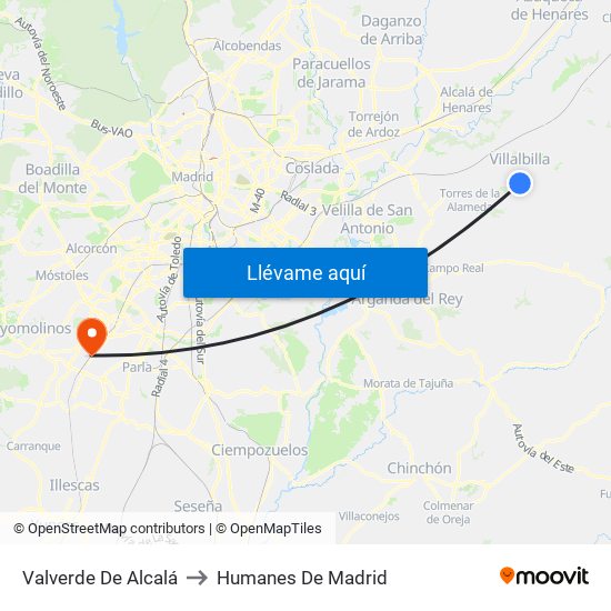 Valverde De Alcalá to Humanes De Madrid map
