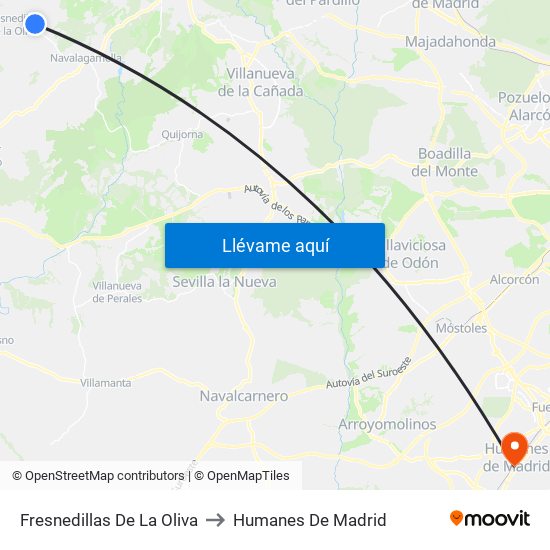 Fresnedillas De La Oliva to Humanes De Madrid map