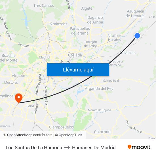 Los Santos De La Humosa to Humanes De Madrid map