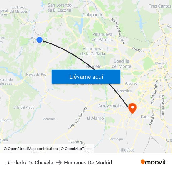 Robledo De Chavela to Humanes De Madrid map