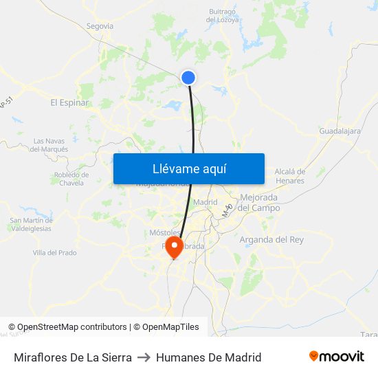Miraflores De La Sierra to Humanes De Madrid map