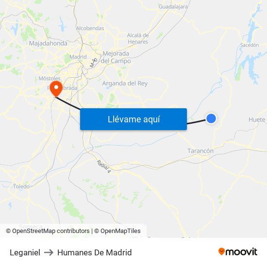 Leganiel to Humanes De Madrid map