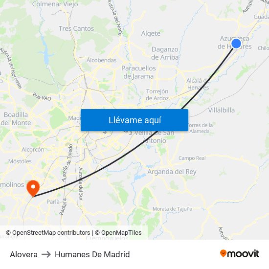 Alovera to Humanes De Madrid map