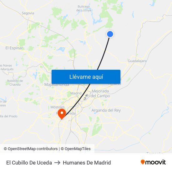 El Cubillo De Uceda to Humanes De Madrid map