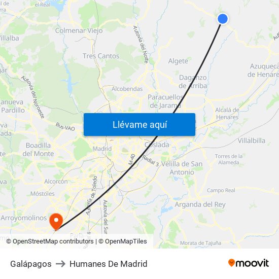 Galápagos to Humanes De Madrid map
