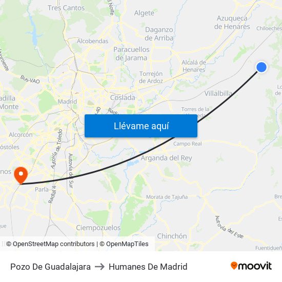 Pozo De Guadalajara to Humanes De Madrid map