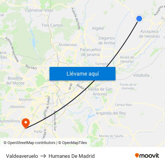 Valdeaveruelo to Humanes De Madrid map