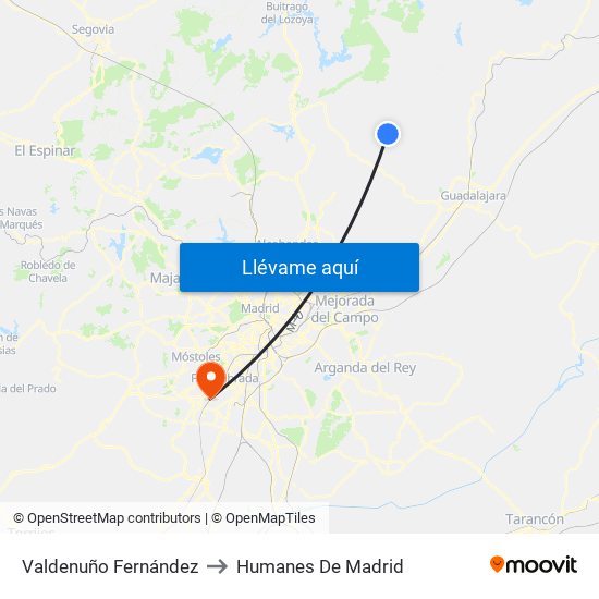 Valdenuño Fernández to Humanes De Madrid map