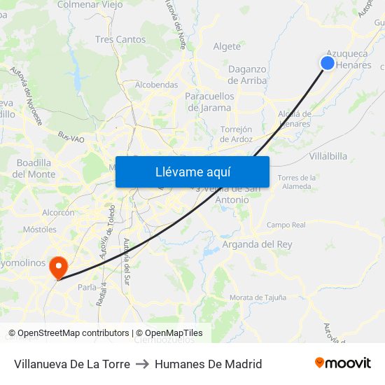 Villanueva De La Torre to Humanes De Madrid map