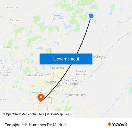 Tamajón to Humanes De Madrid map