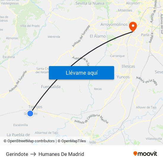 Gerindote to Humanes De Madrid map