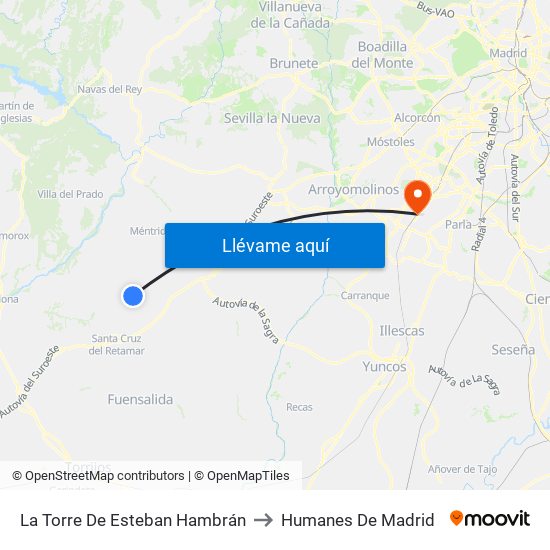 La Torre De Esteban Hambrán to Humanes De Madrid map
