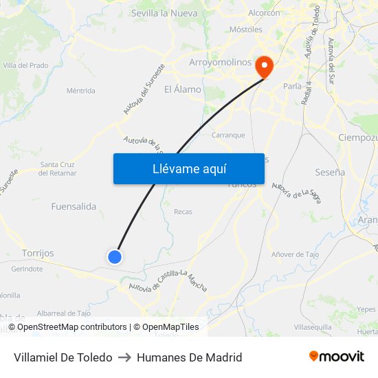 Villamiel De Toledo to Humanes De Madrid map