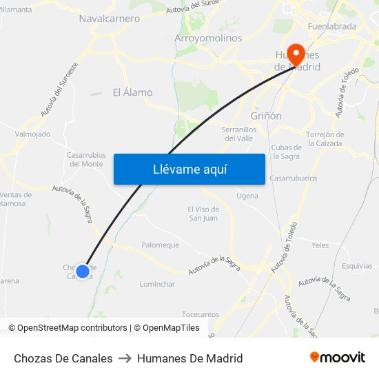 Chozas De Canales to Humanes De Madrid map
