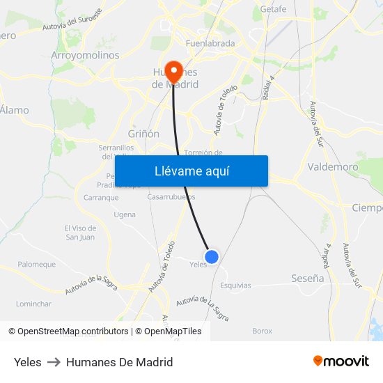 Yeles to Humanes De Madrid map