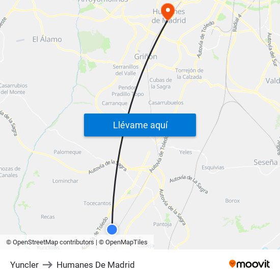 Yuncler to Humanes De Madrid map