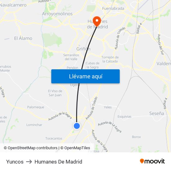 Yuncos to Humanes De Madrid map