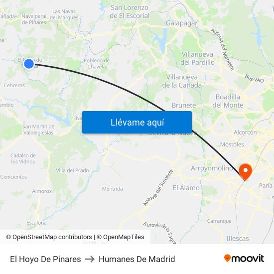 El Hoyo De Pinares to Humanes De Madrid map