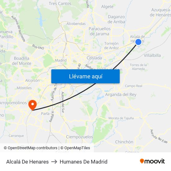 Alcalá De Henares to Humanes De Madrid map